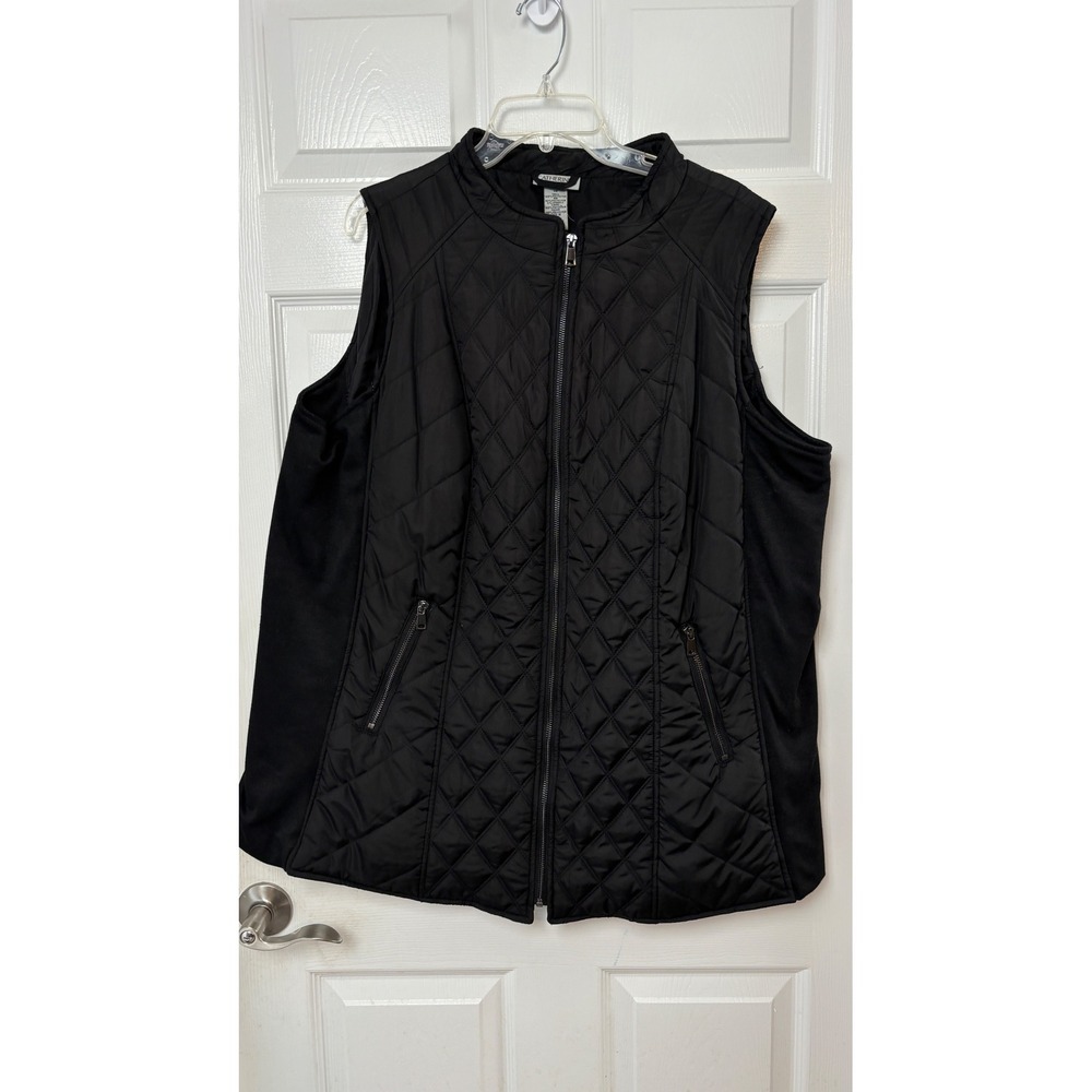 Catherines Women Black Quilted Zip Up Vest Mock Neck Sleeveless Jacket 1X